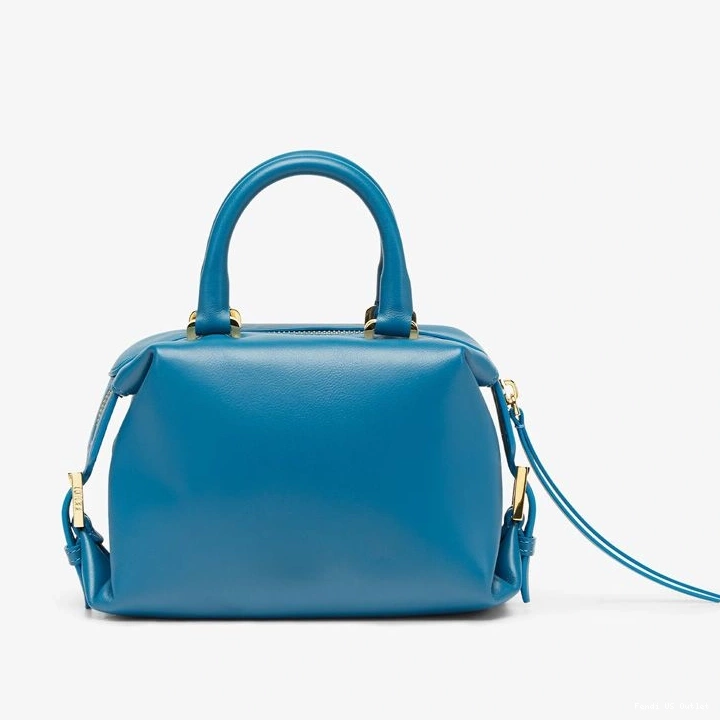 Vintage HOT Mini Leather Bag Fendi Blue FF In Nappa Cube 0726